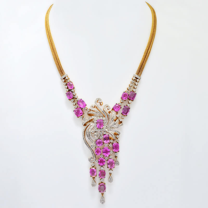 Buy Pink Sapphires-diamonds Cluster Necklace Mother Day Gift Online in  India 